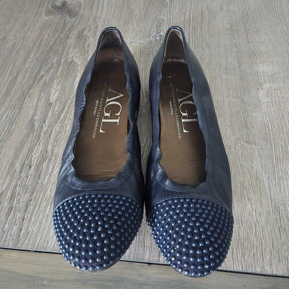 AGL Blakely Dark Navy Leather Studded Ballet Flats Size EU 40 - Picture 2 of 7